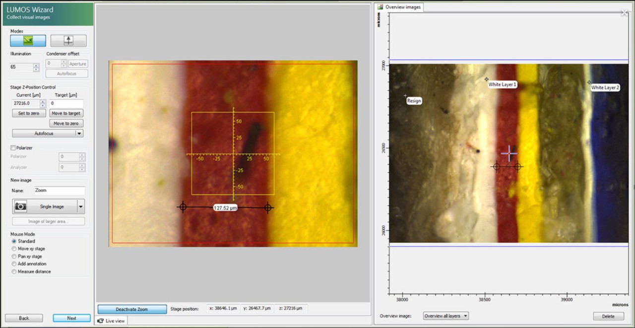 屏幕hot of OPUS software: Visual sample inspection for acquisition of single and assembled visual overview.
